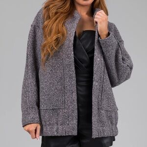Lime Lush Steel Textured Long Sleeve Collared Jacket